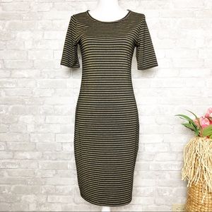 LULAROE | Black & Gold Metallic Striped Short Sleeve Bodycon Dress Small